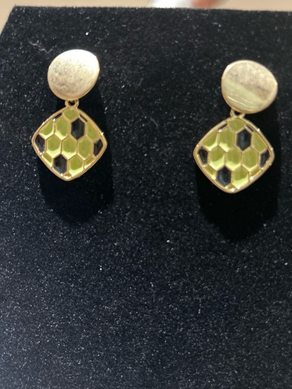 Gold-Tone Green Enamel Drop stud Earrings